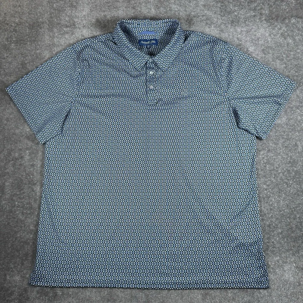 Panhandle Slim Polo Shirt Men's XXL Blue Geometric Short Sleeve Performance Golf